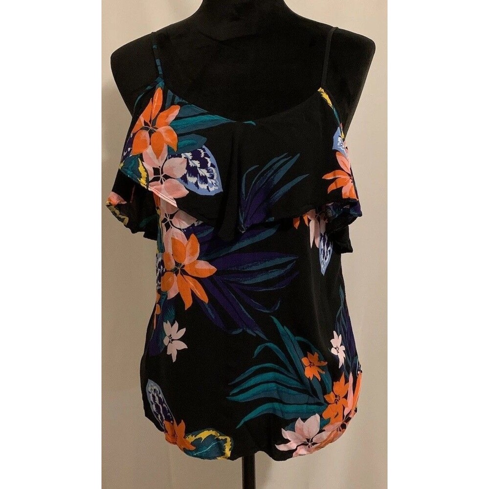 Old Navy Womens Size XS Top Ruffle Tank Floral Tropical Adjustable Straps